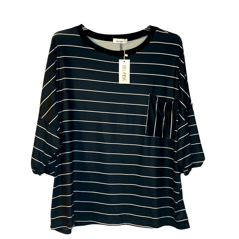Women’s XL top black with white stripes new with tags